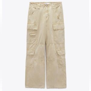 ZARA Straight Leg Baggy Cargo Pants in Khaki